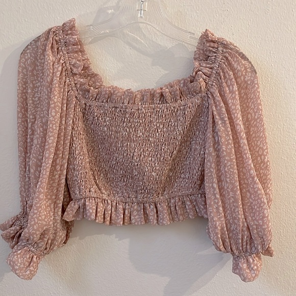 Saints + Secrets Cropped Rutched Top Blouse Ruffles Pale Pink Sexy Pretty Fun 🩷 - Picture 2 of 6